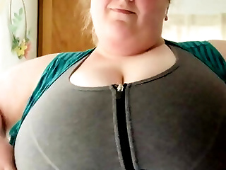 SSBBW Crystal Releases Huge Tits From Sports Bra
